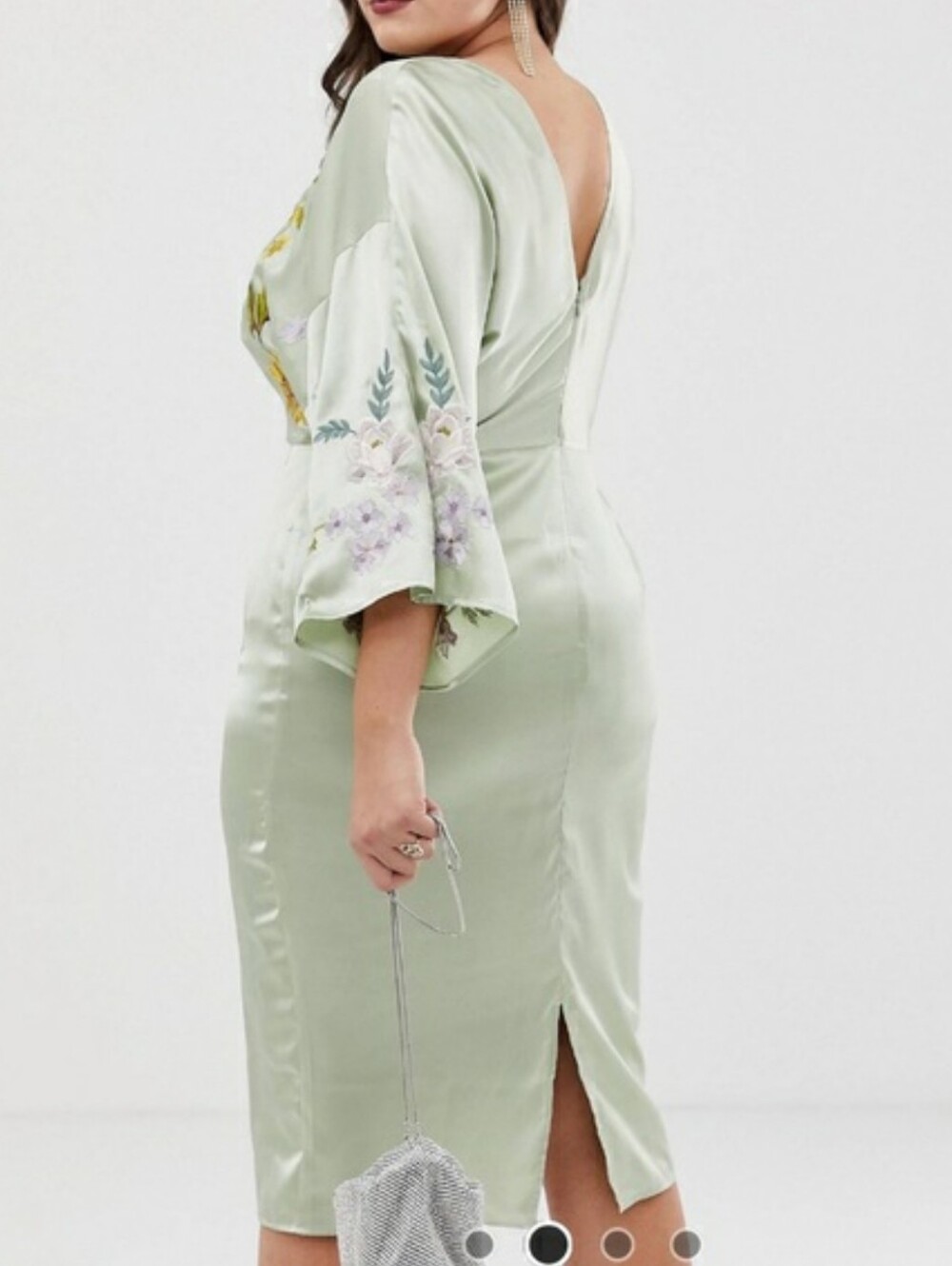ASOS Curve Embroidered Satin Kimono Midi Pencil Dress In Mint Green Size 20 - Picture 3 of 8